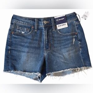 Old Navy High Rise OG Straight Denim Shorts Distressed Raw Hem Size 0 NWT